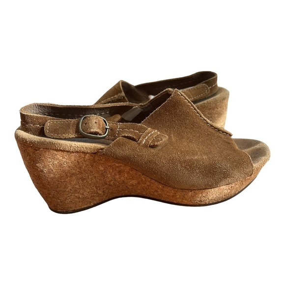 Clarks Elements Slingback Wedge Sandals Harwich Middy Tan Cognac‎ Suede size 7 M - Picture 5 of 9